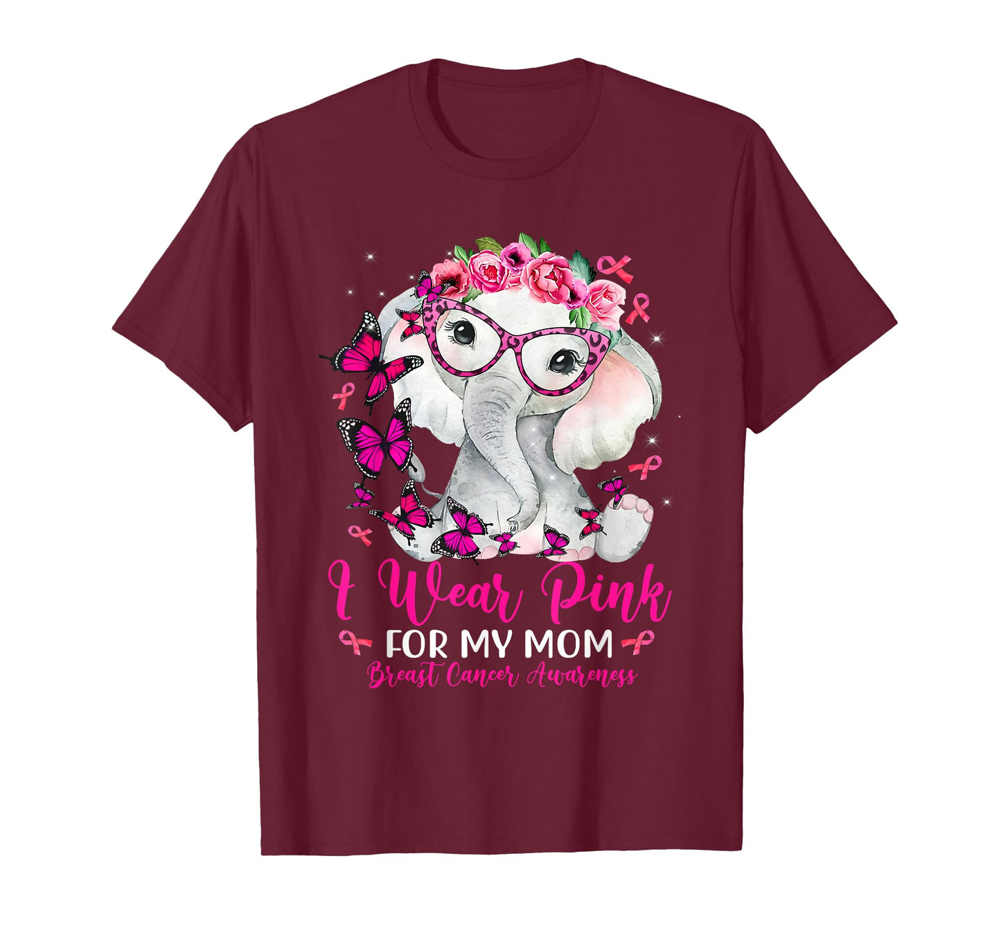 I Wear Pink For My Mom Elephant Breast Cancer Awareness T-Shirt