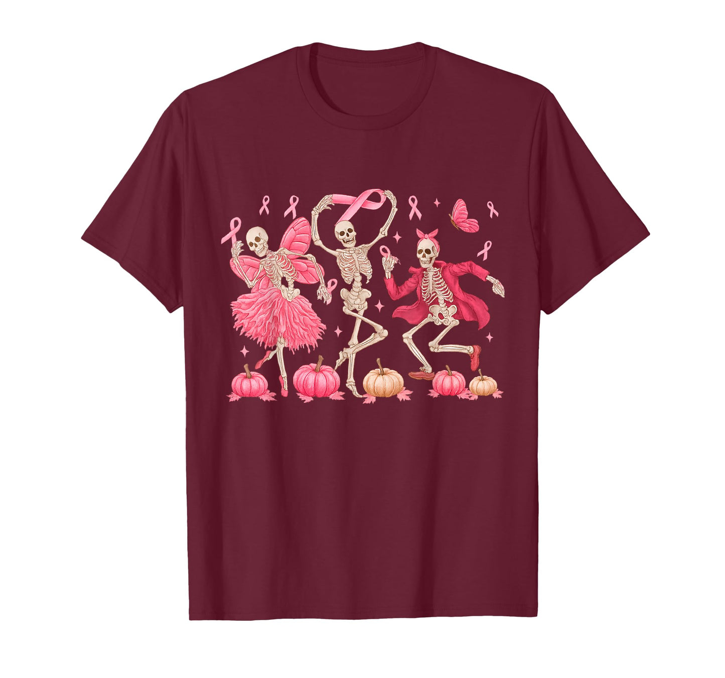 Dancing Skeleton Funny Halloween Breast Cancer Awareness T-Shirt