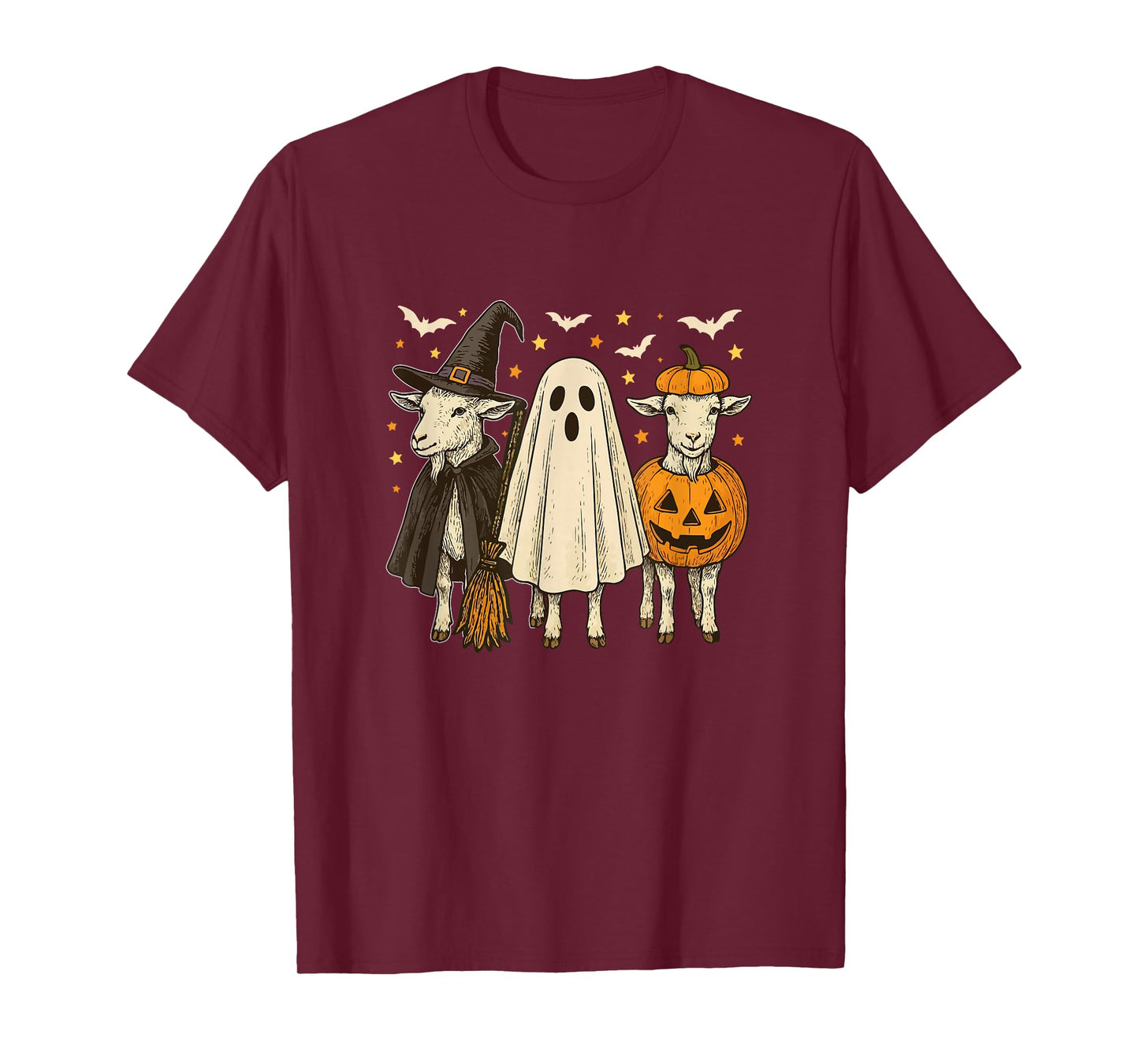 Three Halloween Goats Cosplay Witch Boo Carved Pumpkin T-Shirt