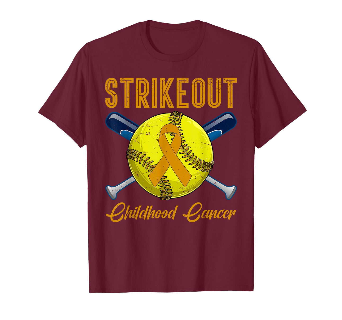 Strikeout Childhood Cancer Awareness Softball Gold Ribbon T-Shirt
