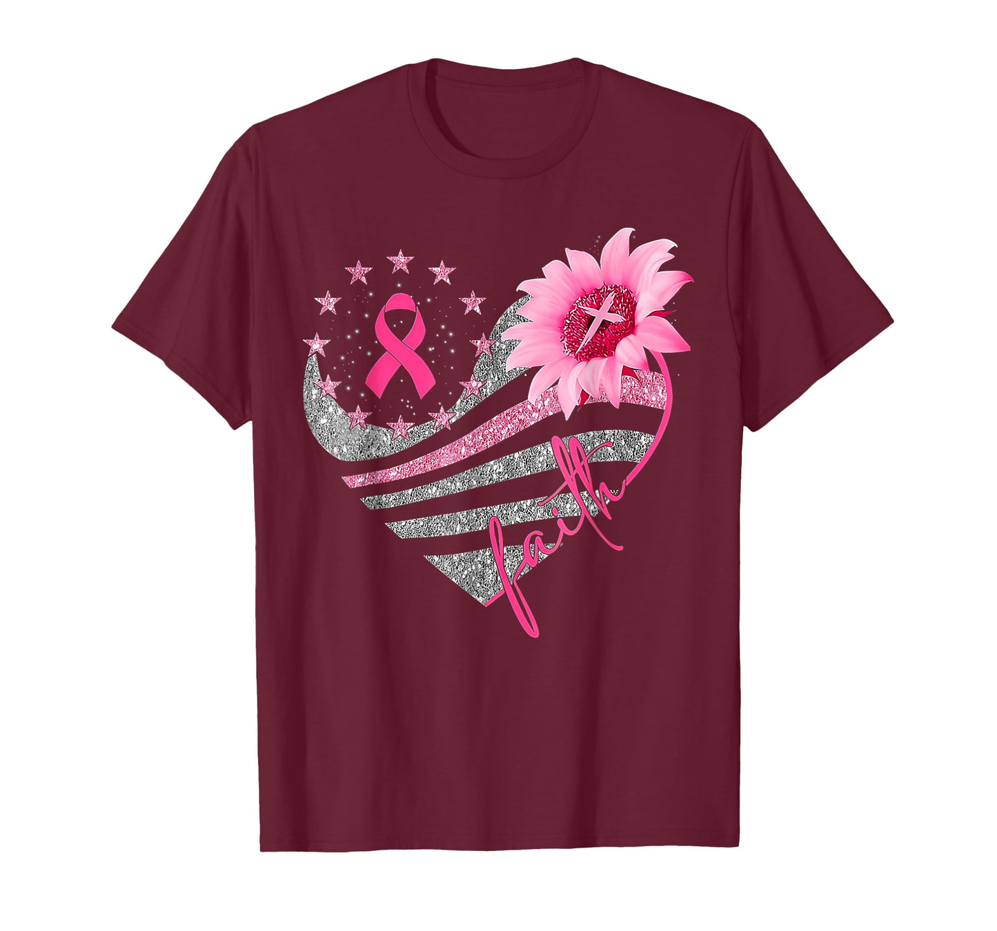 Breast Cancer Awareness Sun flower faith bling bling T-Shirt