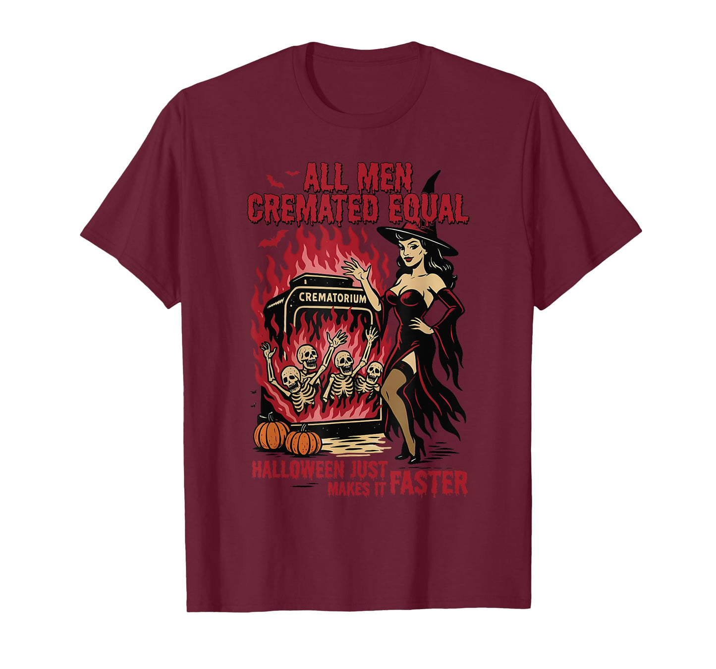 All Men are Cremated Equal Funny Halloween Witch Skeleton T-Shirt