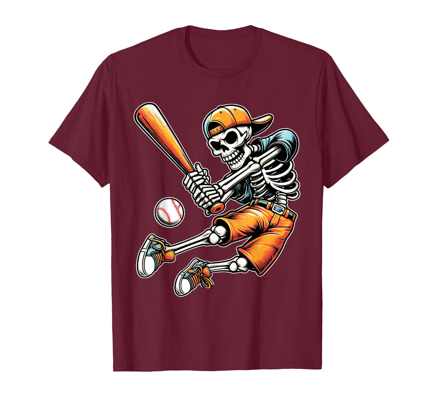 Funny Skeleton Batting Baseball Halloween Boys Men Kids Tees T-Shirt