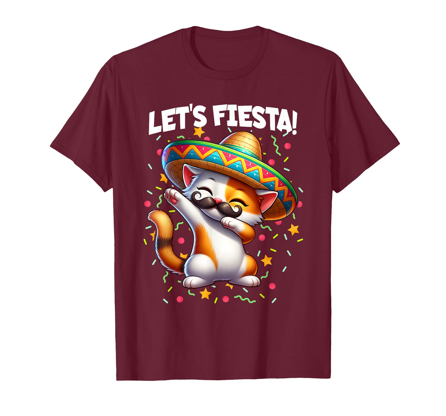 Let's Fiesta Cinco de Mayo Party Dabbing Cat Kitten Graphic T-Shirt for Men Women Girls Kids