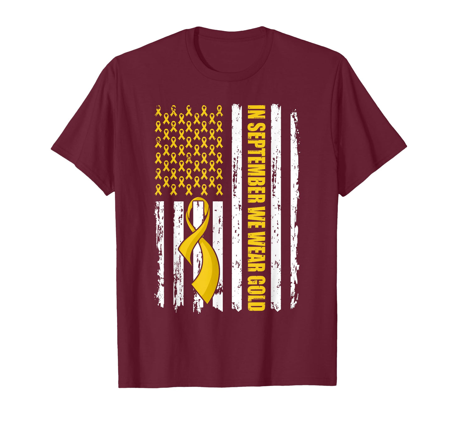 In September We Wear Gold Flag Childhood Cancer Awareness T-Shirt