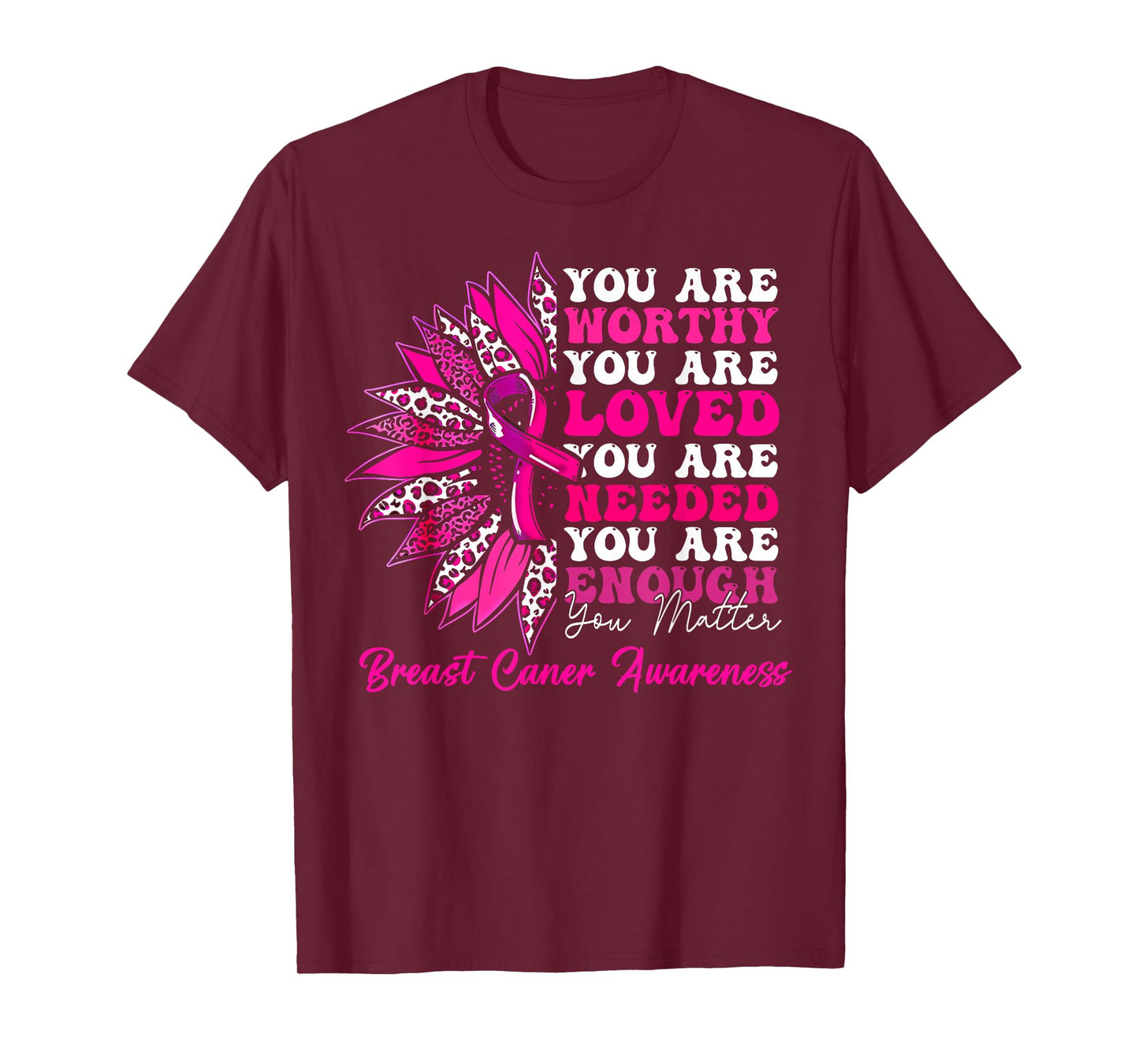Sunflower Pink Breast Cancer Awareness Women Girls Warrior T-Shirt