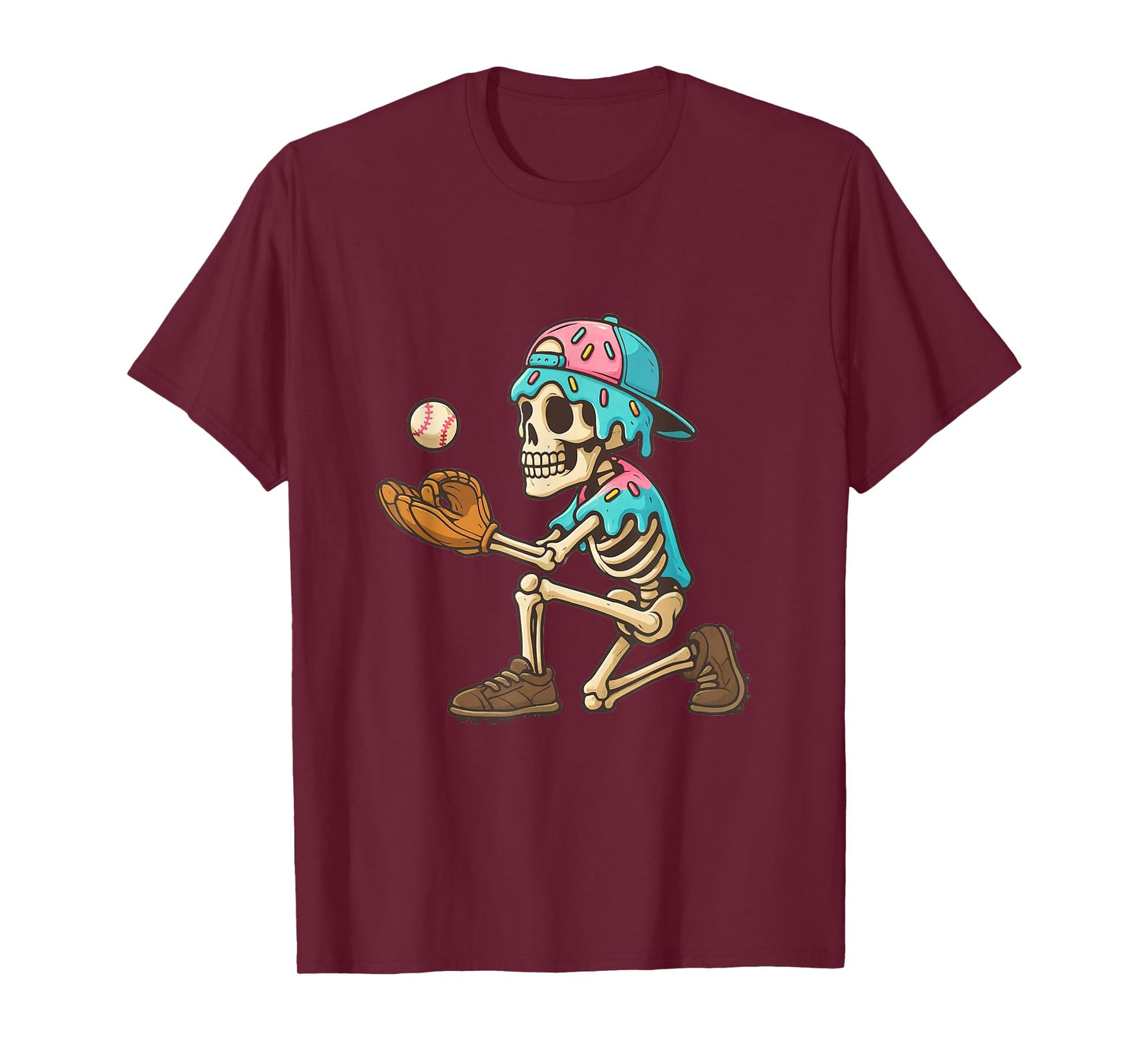 Funny Skeleton Baseball Ice Cream Drip Youth Boys Tee T-Shirt