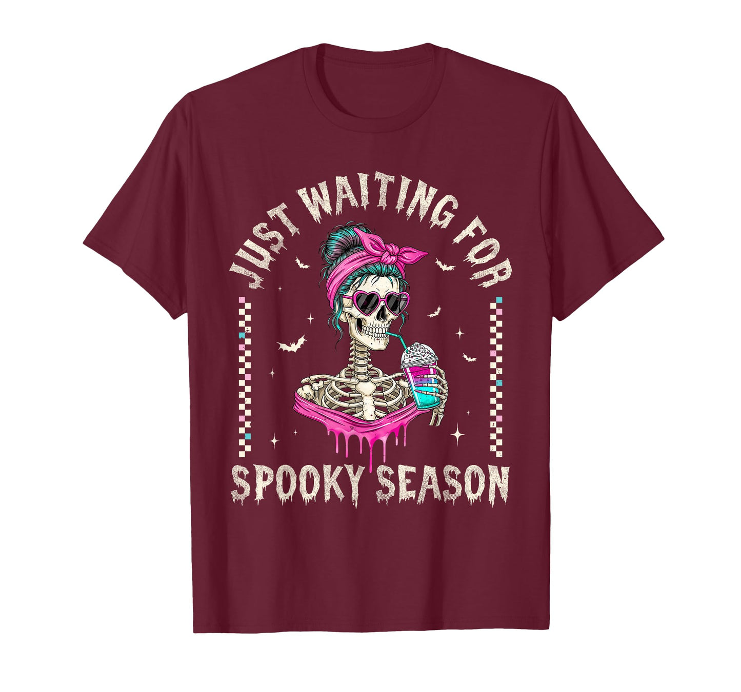 Just Waiting for Spooky Season Skeleton Halloween Coffee T-Shirt