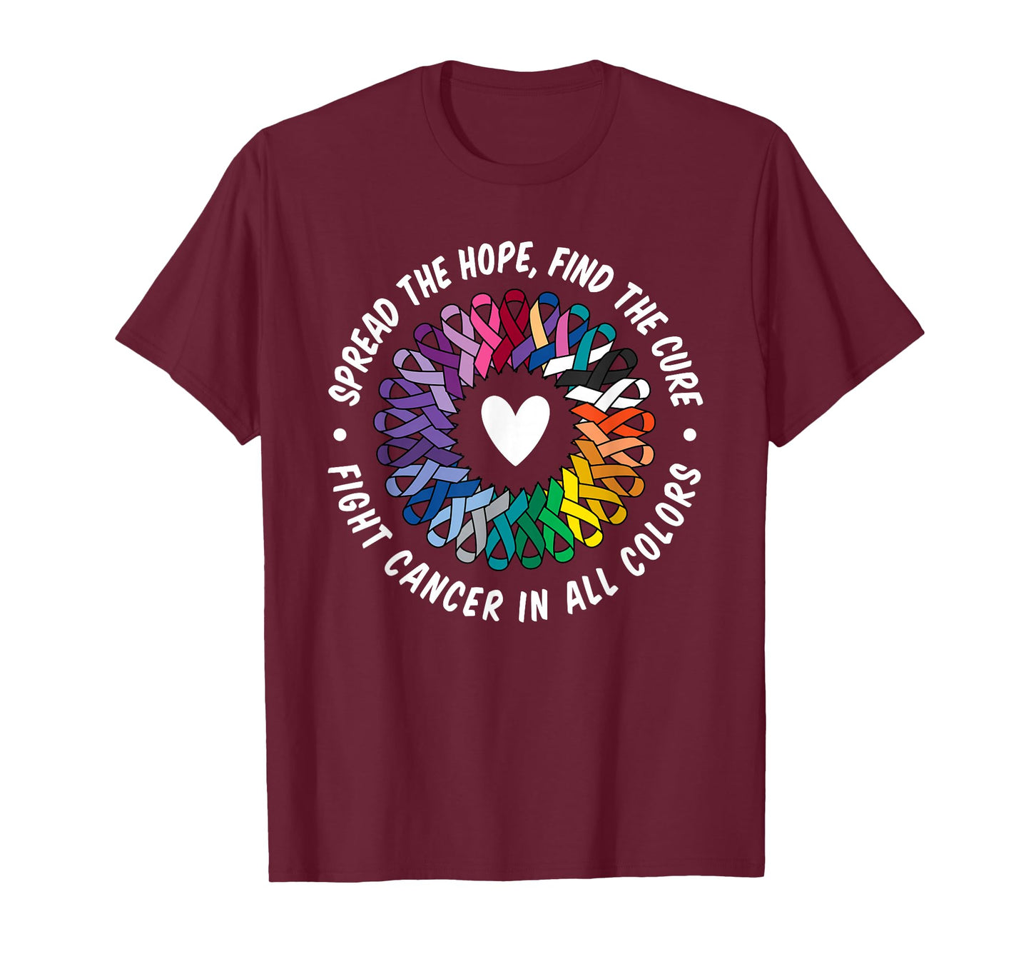 Fight Cancer in All and Every Colors Rainbow Support Heart T-Shirt