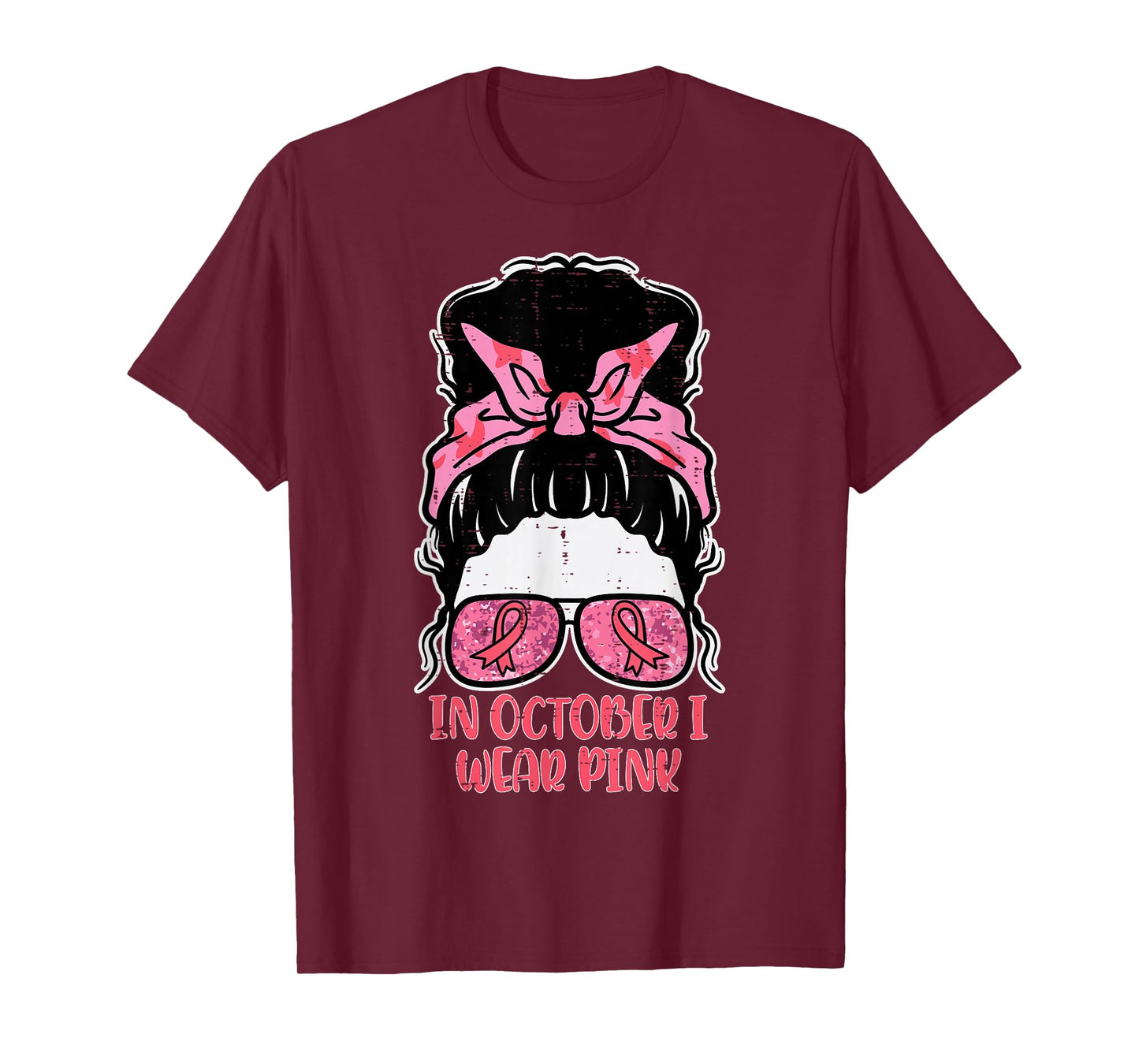 October We Wear Pink Hairbun Breast Cancer Awareness Women T-Shirt