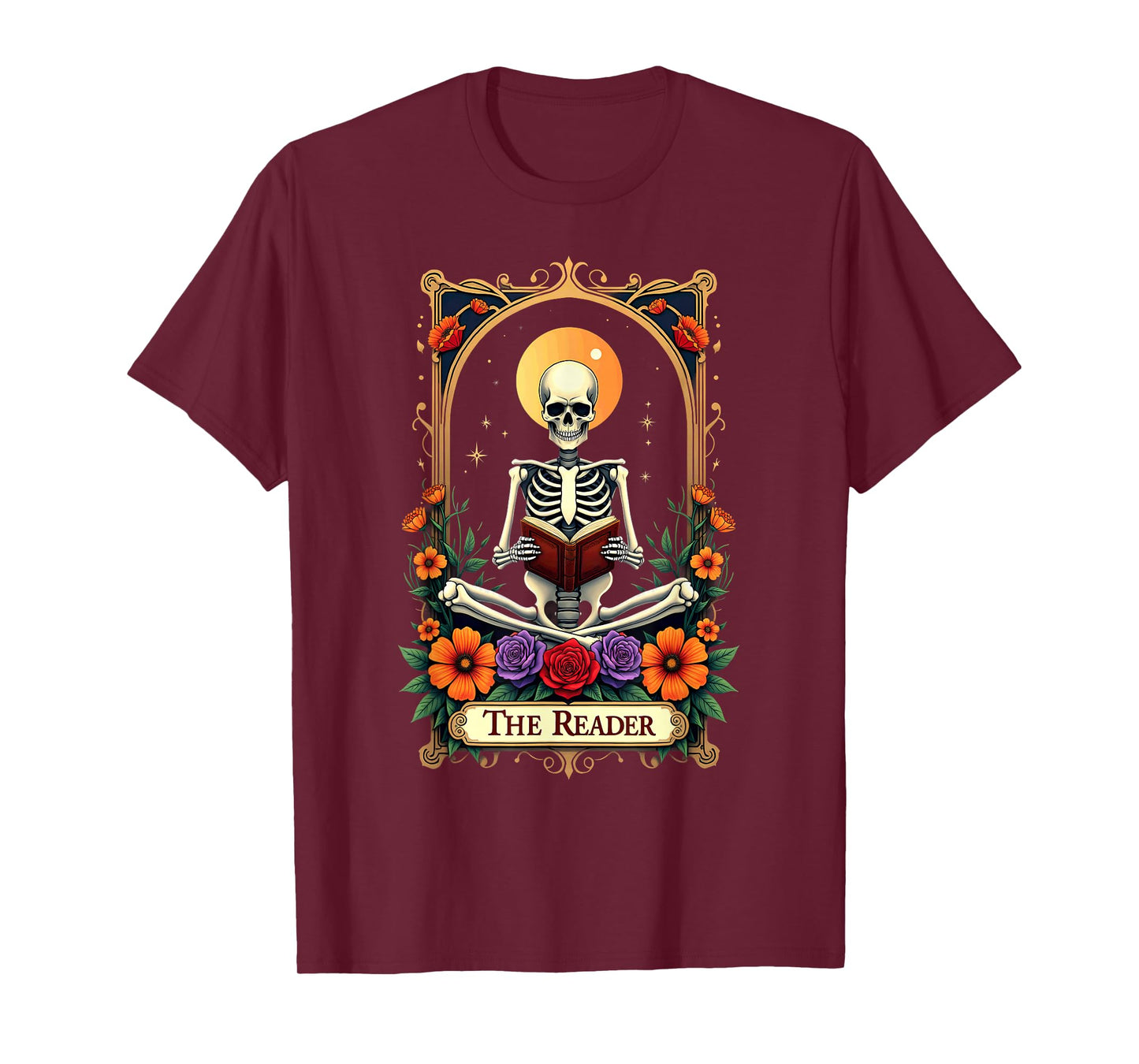 Tarot Card Skeleton Reading Book Librarian The Reader T-Shirt