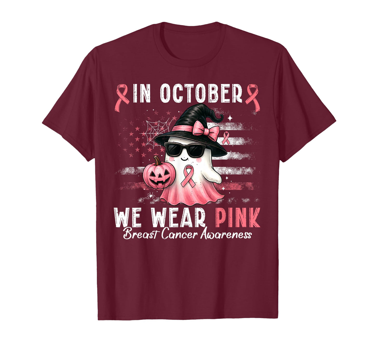 in October We Wear Pink Shirt Ghost Breast Cancer Awareness T-Shirt