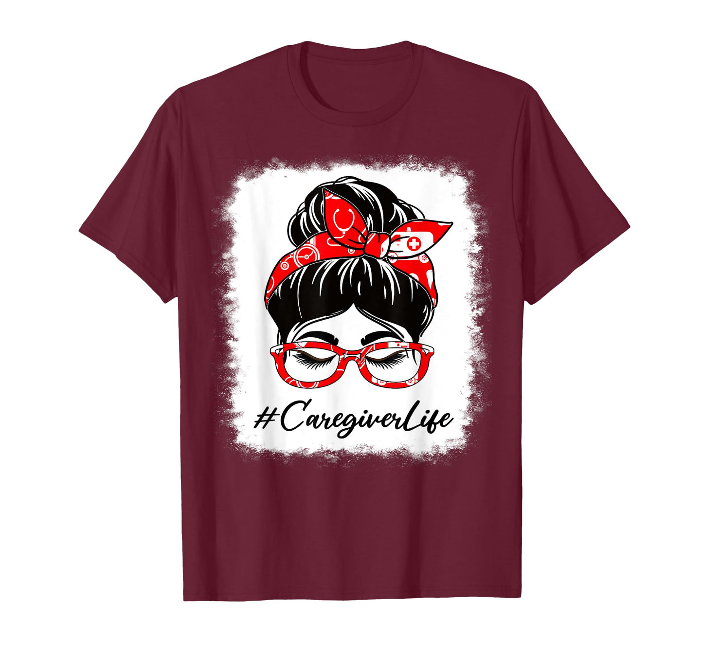 Caregiver Bleached Messy Bun Appreciation Day For Work T-Shirt