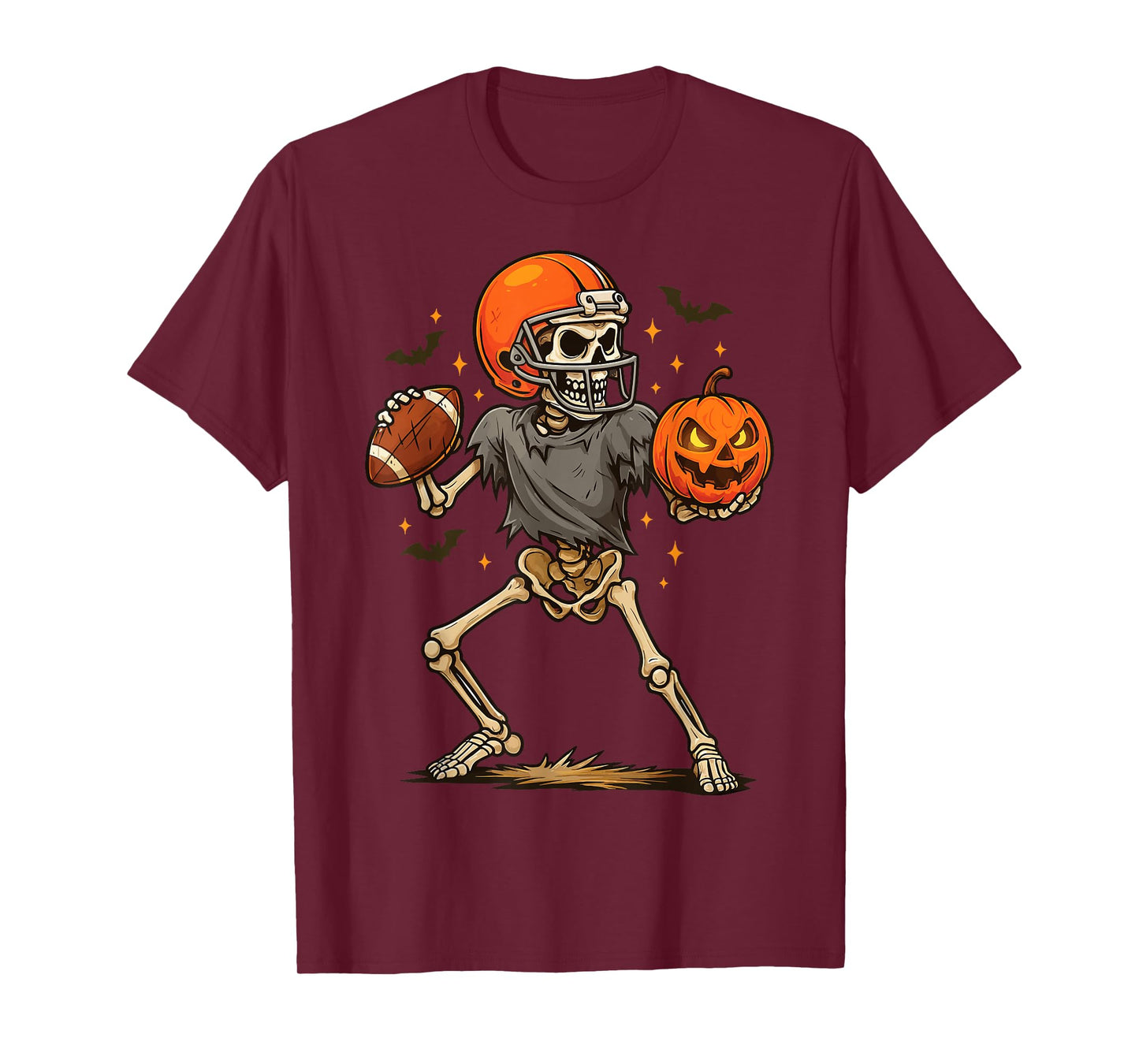 Skeleton Football Player Funny Halloween Kids Boys T-Shirt