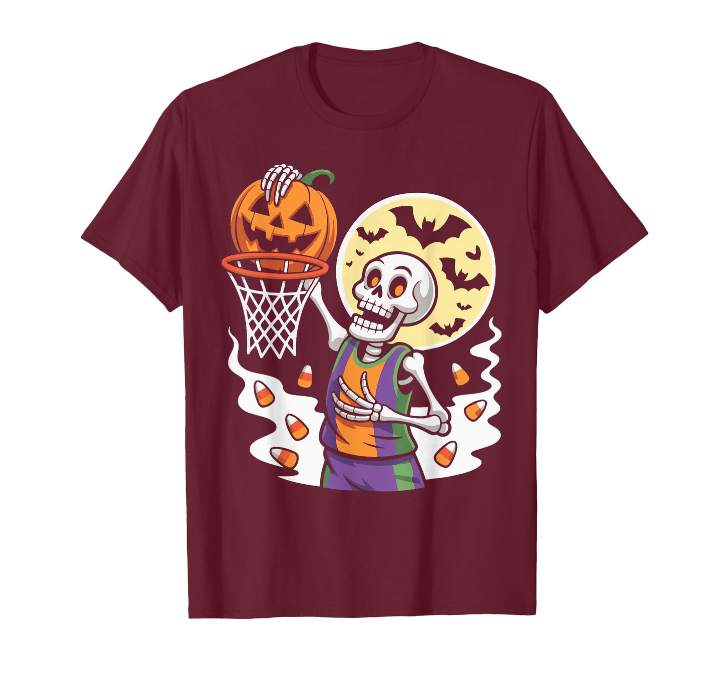 Skeleton Dunking Pumpkin Basketball Halloween Costume Sport T-Shirt