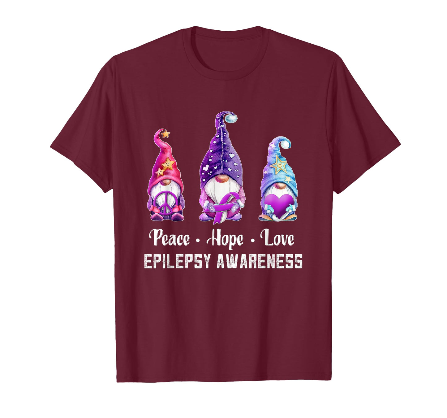 Peace Hope Love Gnomes Epilepsy Awareness T-Shirt