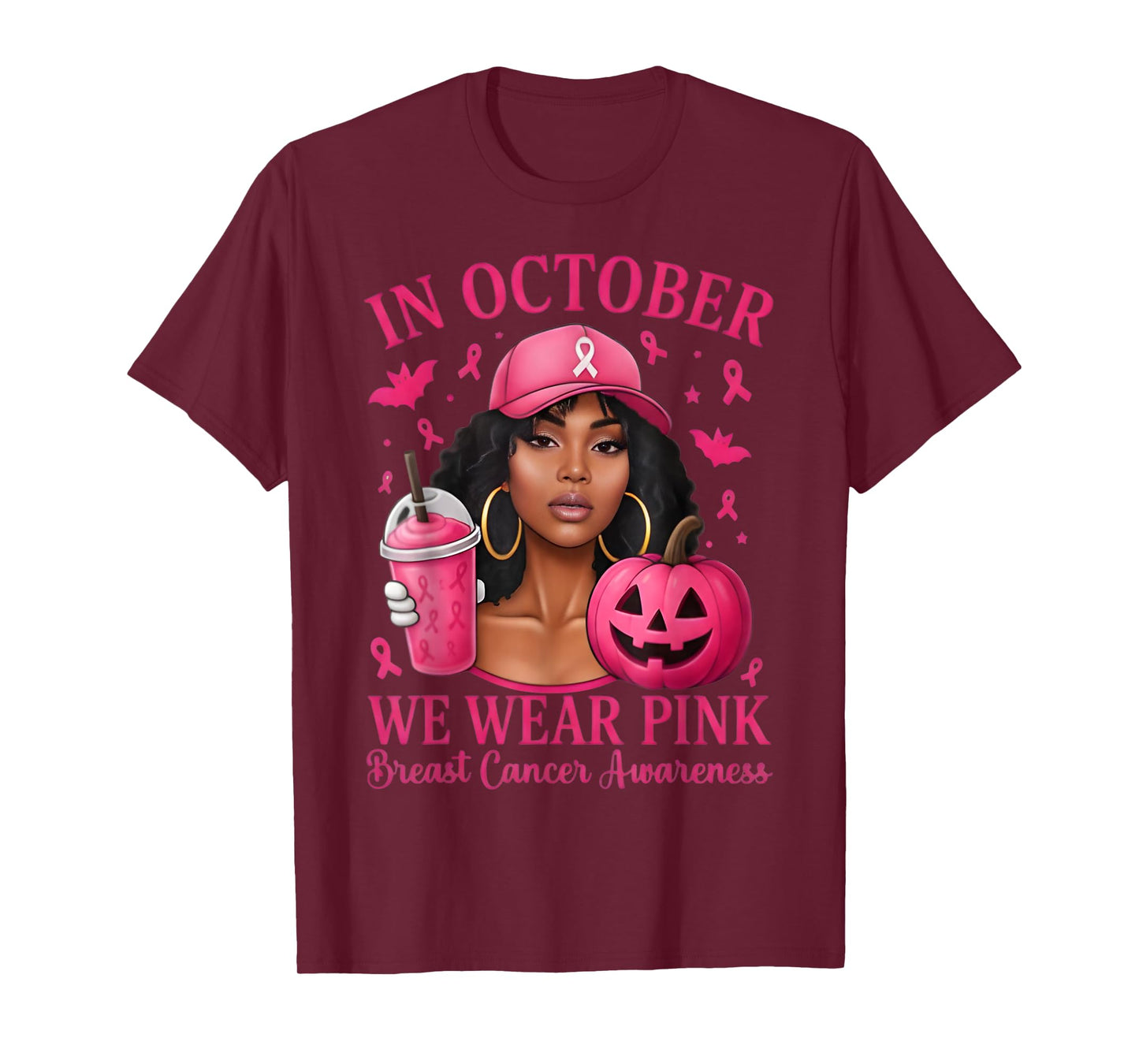 in October We Wear Pink Black Women Breast Cancer Awareness T-Shirt