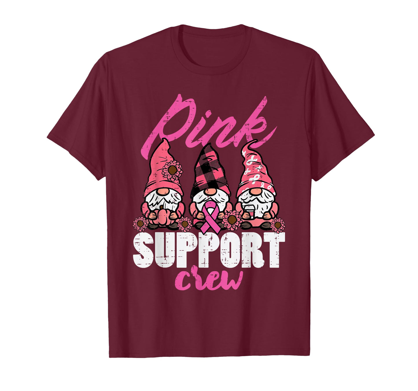 Breast Cancer Gnomes Pink Support Crew Aware Women Kids Men T-Shirt