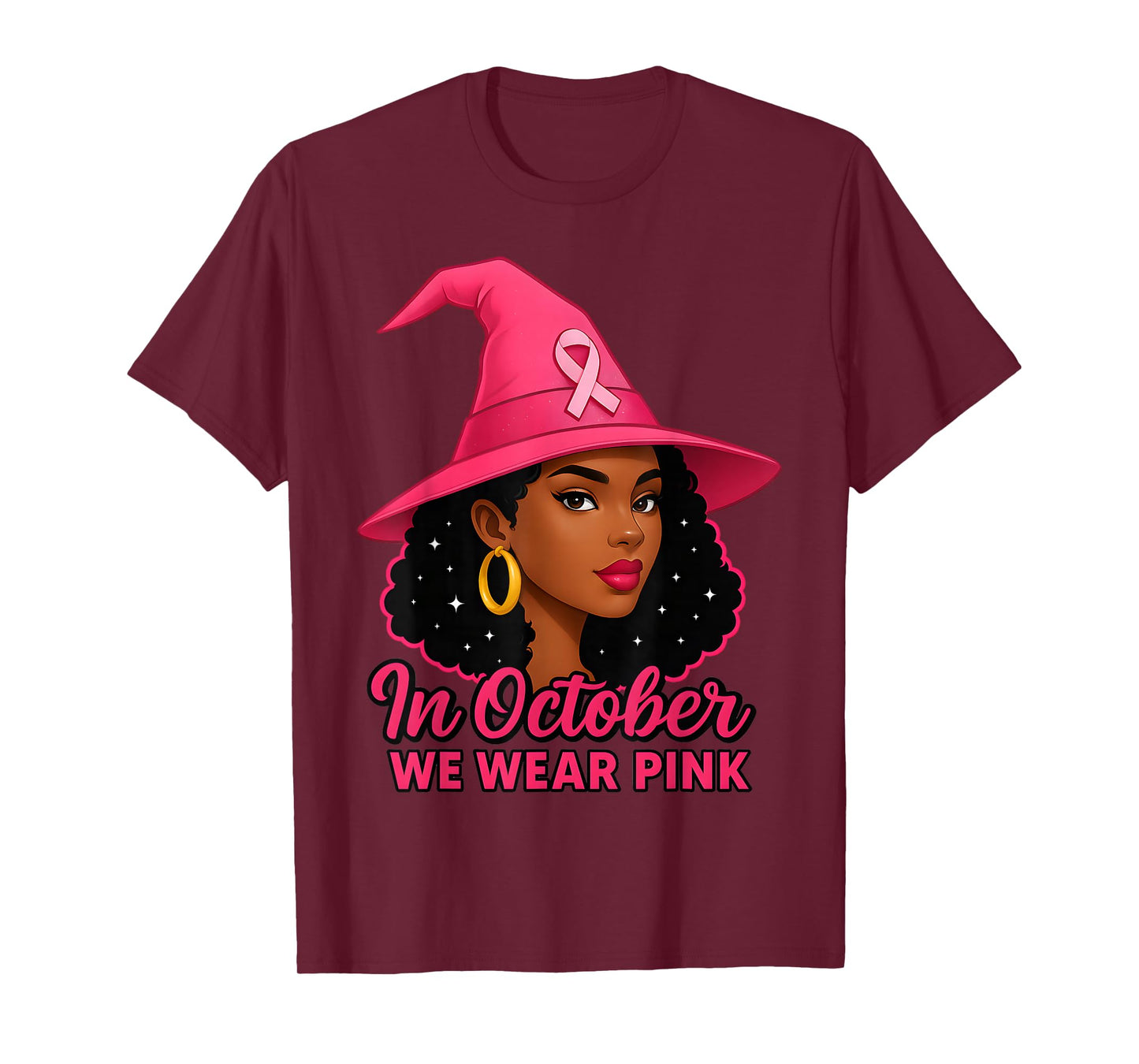 in October We Wear Pink Black Queens Breast Cancer Awareness T-Shirt