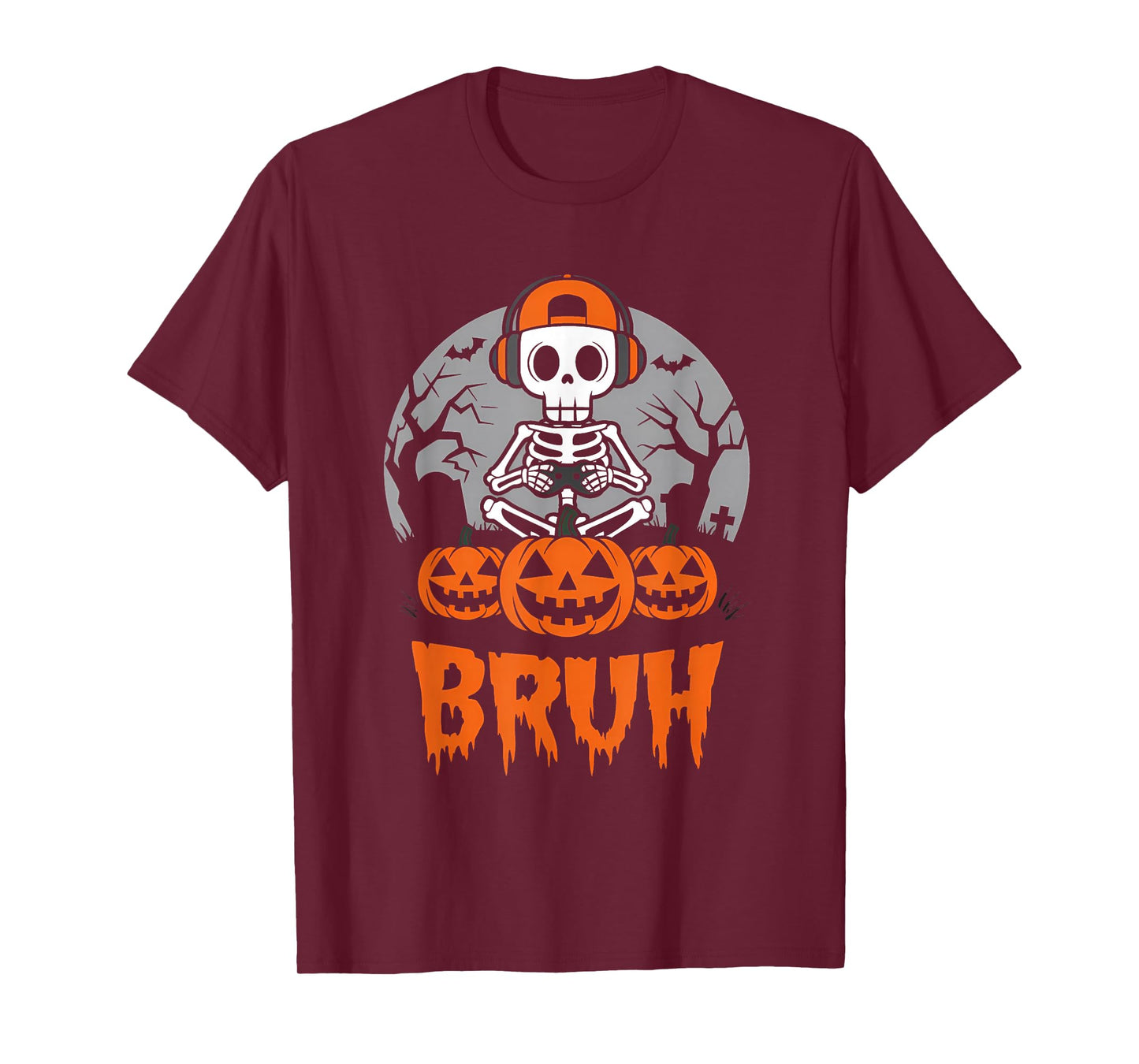 Halloween Skeleton Video Gaming Gamer Youths Teens Boys Men T-Shirt