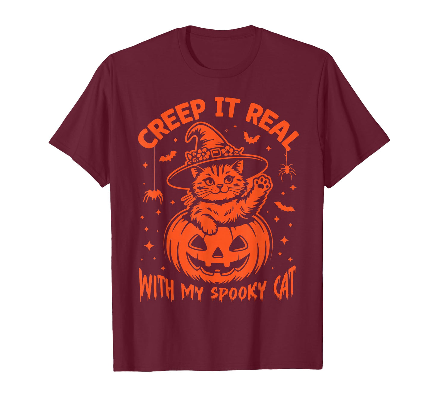 Creep It Real with My Spooky Cat Witch Hat Halloween Pumpkin T-Shirt