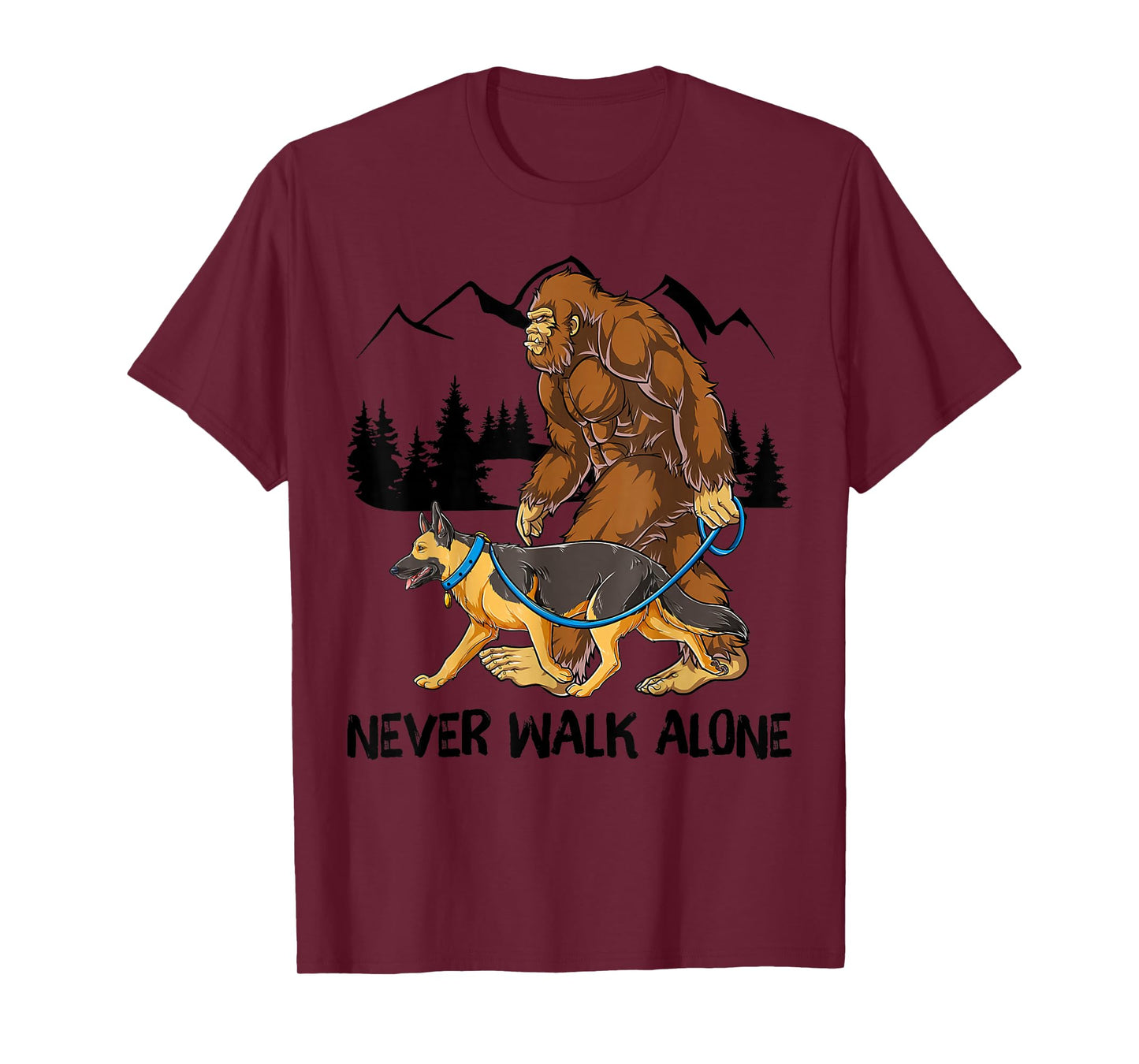Bigfoot German Shepherd Dog Walk Funny Sasquatch Lovers T-Shirt