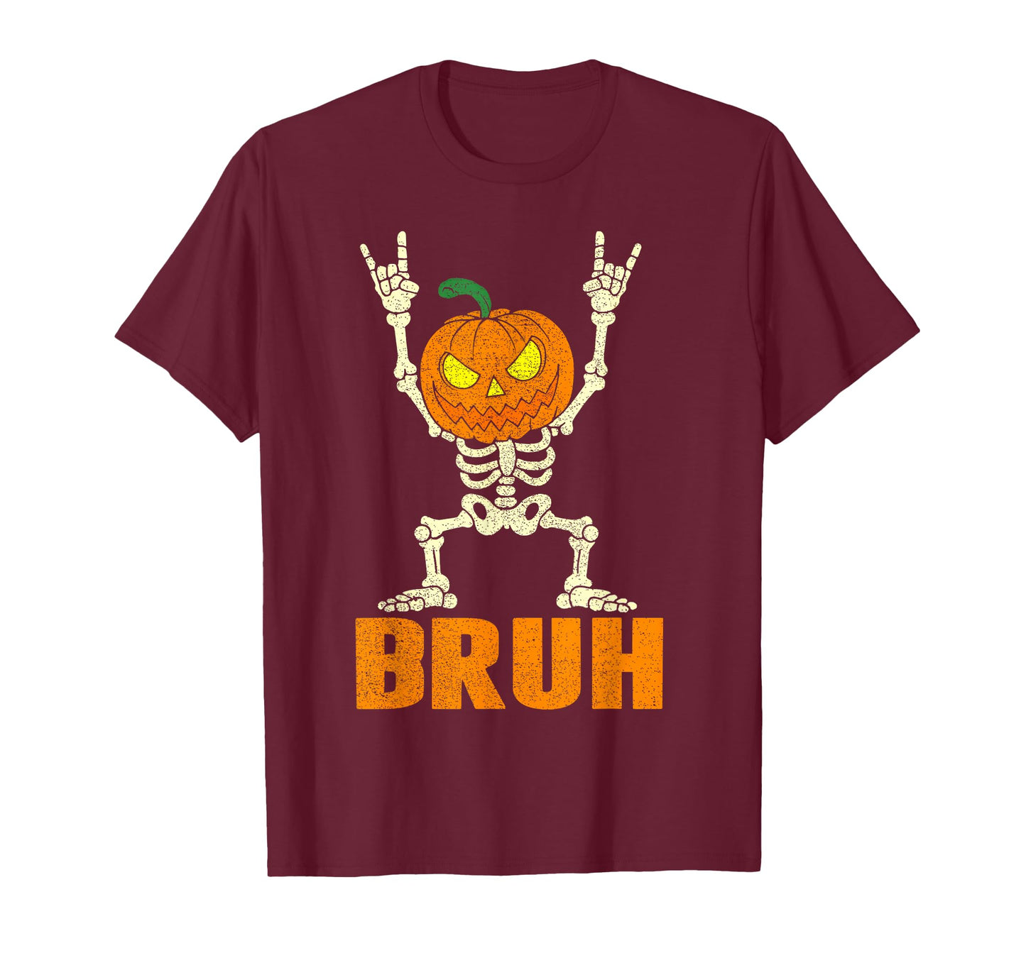 Bruh Skeleton Pumpkin Head Rock On Halloween Men Boys Kids T-Shirt