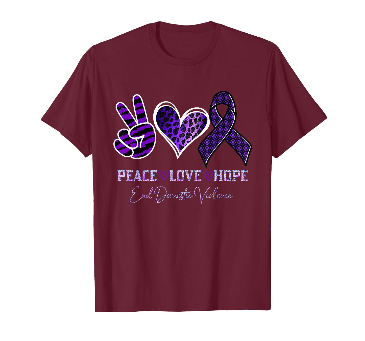 Peace Love Hope Leopard End Domestic Violence Awareness T-Shirt