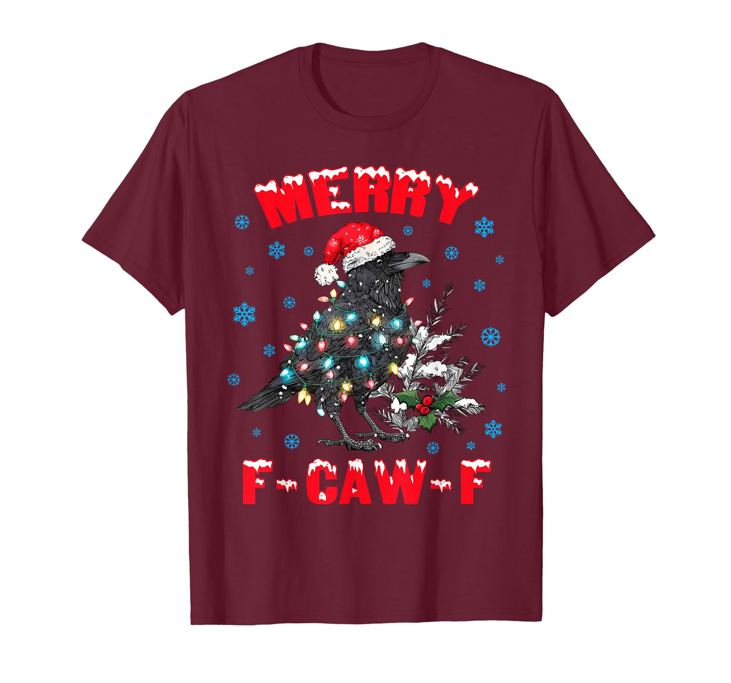Merry F-Caw-F Crow Santa Christmas Snowflake Pajamas Holiday T-Shirt