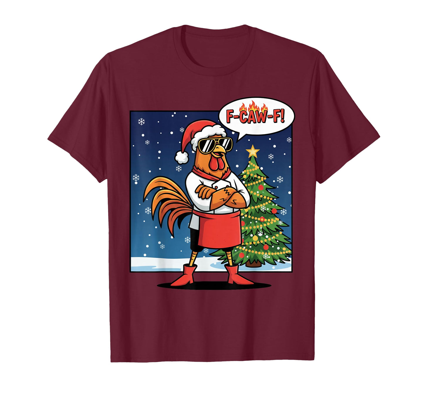 Funny Xmas Rooster Saying F-Caw-F Chicken Pun T-Shirt