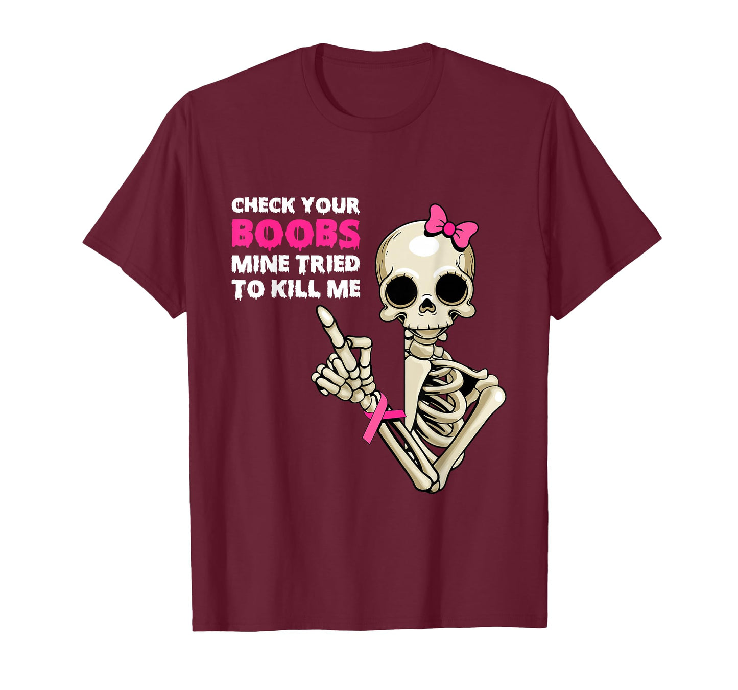 Breast Cancer Skeleton Halloween Check Your Boobies T-Shirt