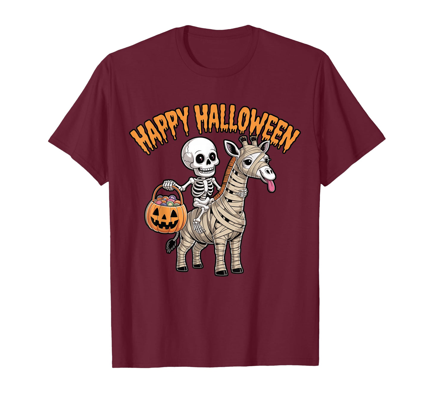 Funny Skeleton Riding Mummy Giraffe Lovers Halloween Costume T-Shirt