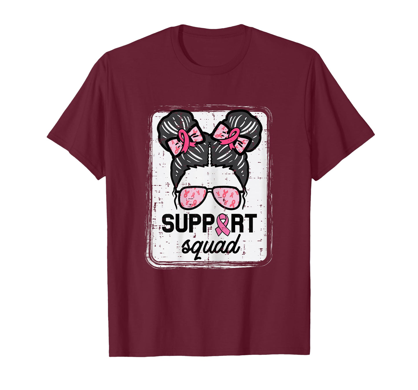 Breast Cancer Support Squad Bun Awareness Girls Kids Youth T-Shirt