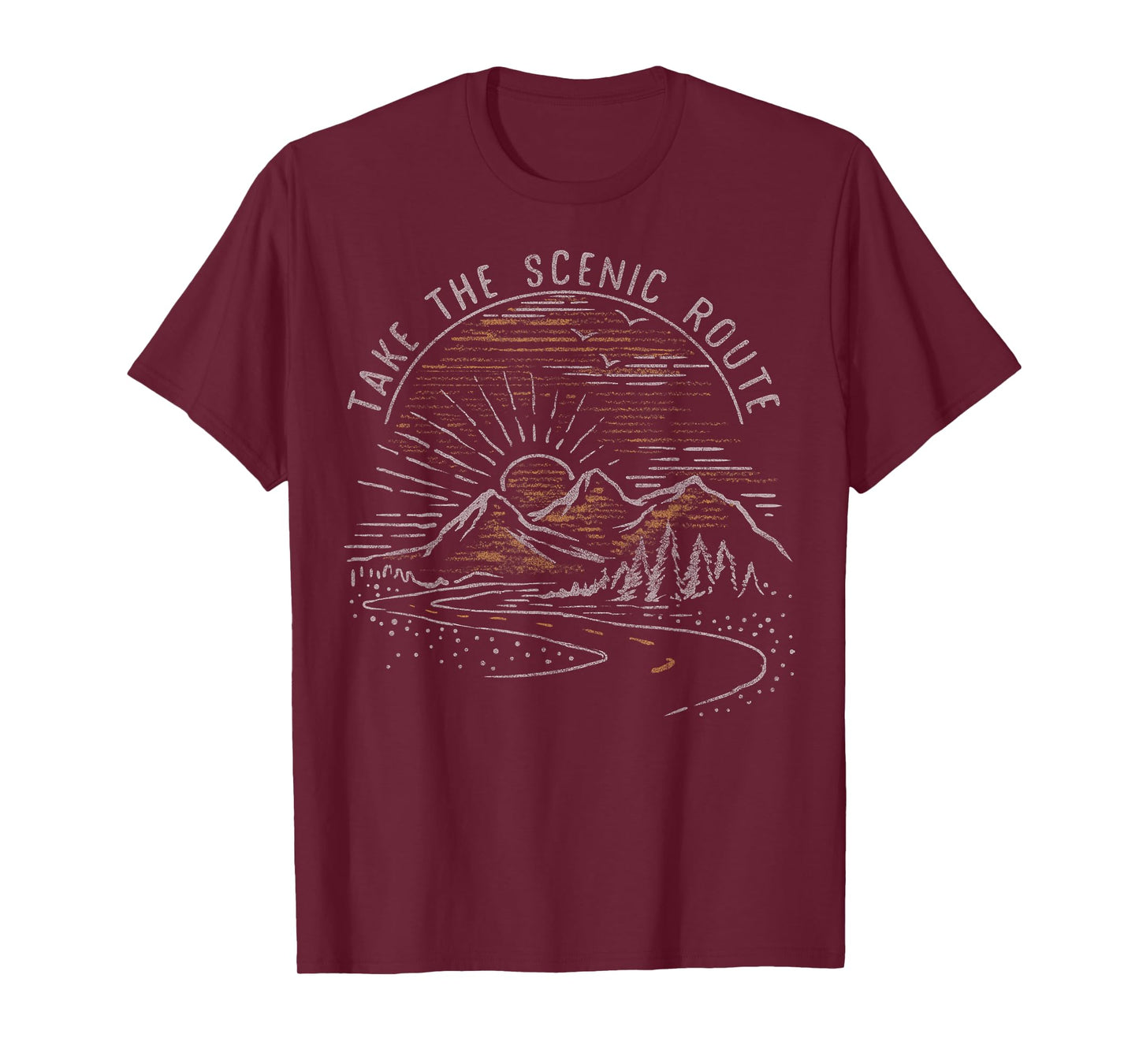 Take The Scenic Route Mountain Sunrise Sketch T-Shirt