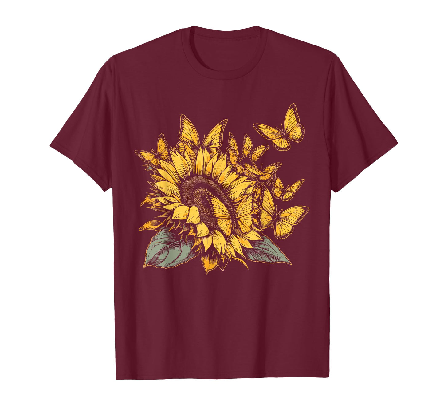 Cute Yellow Butterfly Sunflower Monarch Butterfly Nature T-Shirt