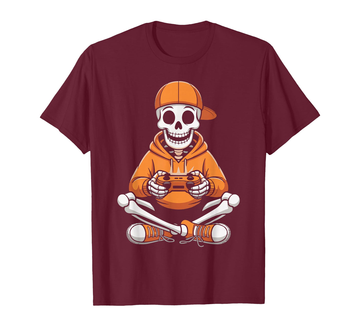 Cool Skeleton Gamer Funny Halloween Boys Kids Spooky Play T-Shirt