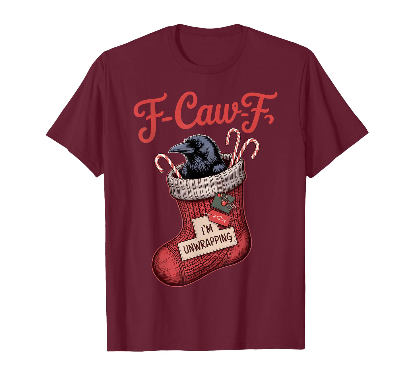 Black Crow F-Caw-F Funny Retro Christmas Lights Santa hat T-Shirt