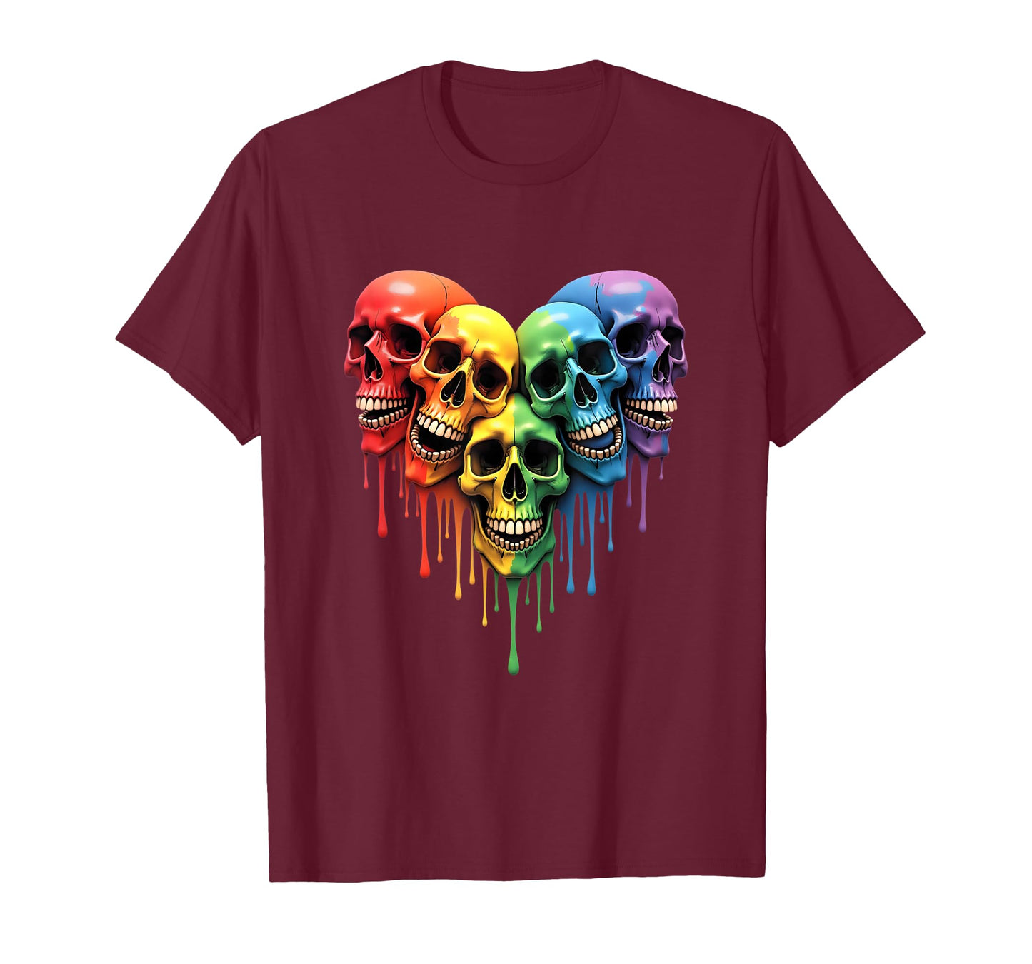 LGBT Pride Halloween Horror Skeleton Skull Rainbow Heart T-Shirt