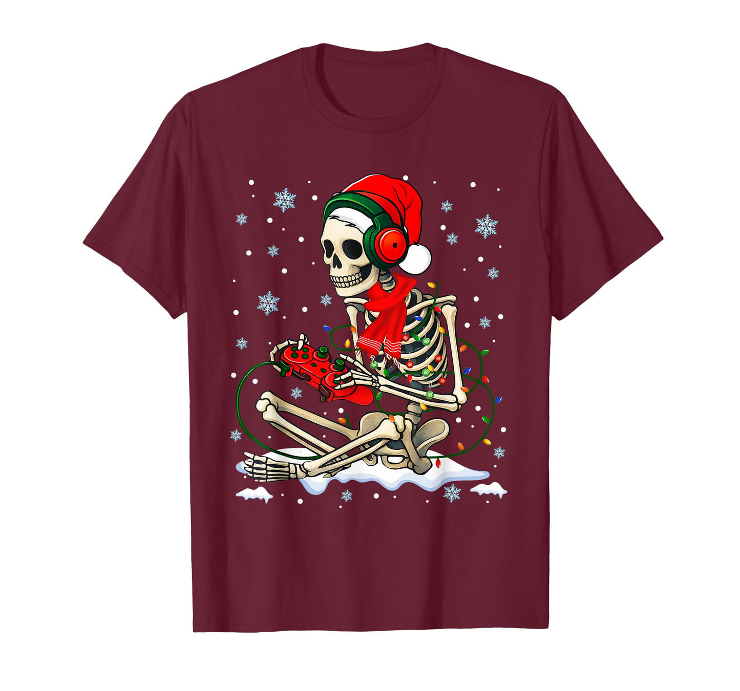 Funny Skeleton Gamer Gaming Santa Hat Christmas Xmas Boy Men T-Shirt