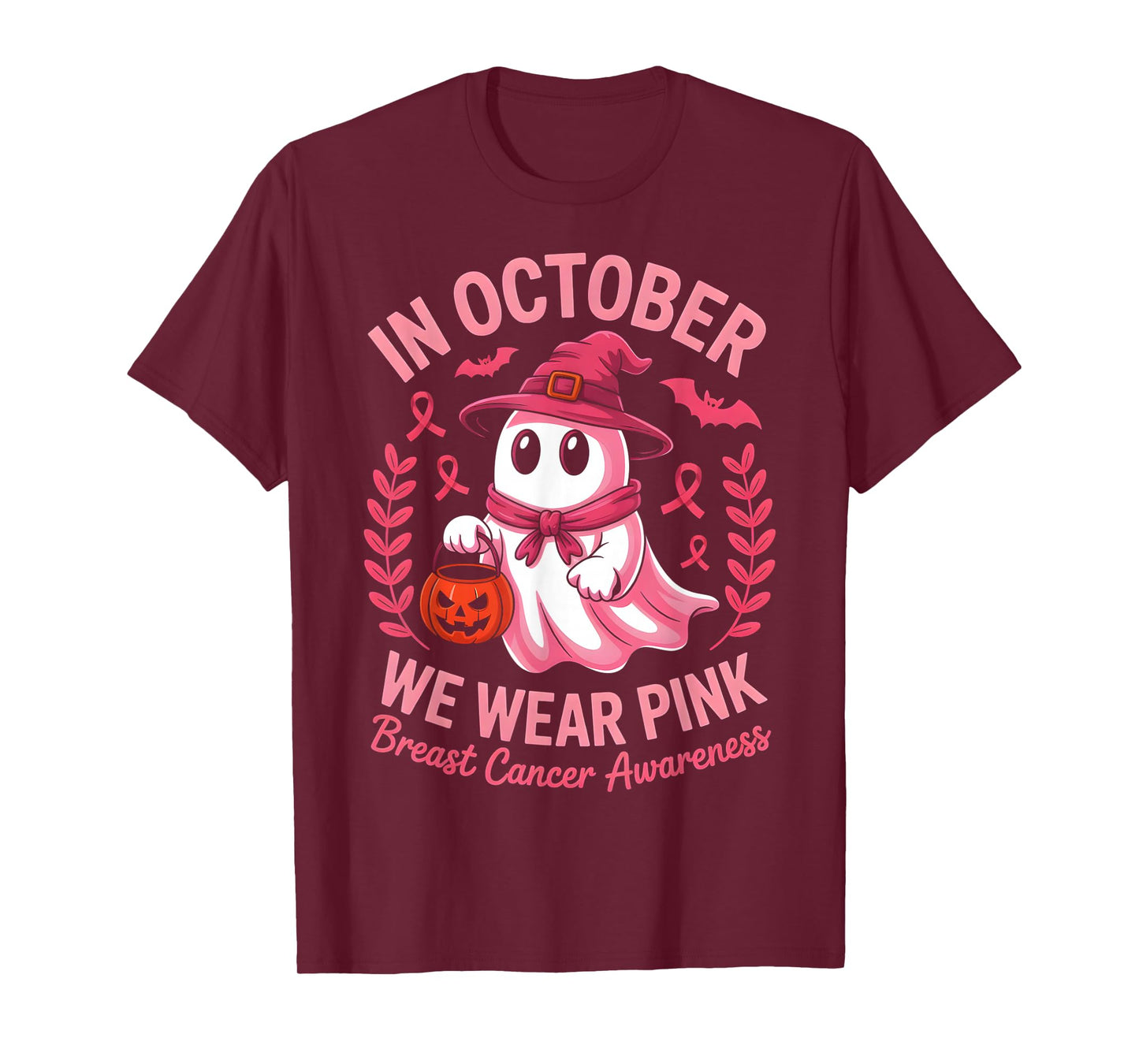 in October We Wear Pink Breast Cancer Awareness Halloween T-Shirt
