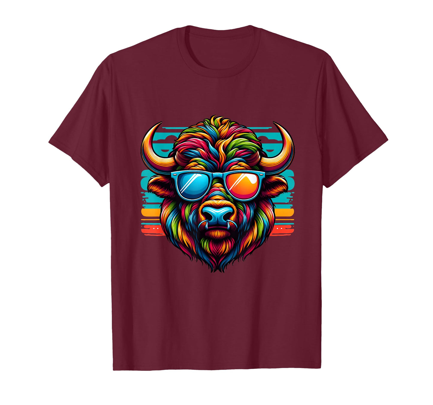 Colorful Art Bison Buffalo Wearing Sunglasses Cheerful Color T-Shirt