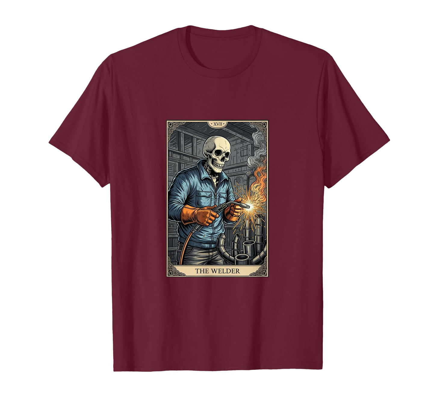The Welder Welding Tarot Card Skeleton Funny Metal Worker T-Shirt