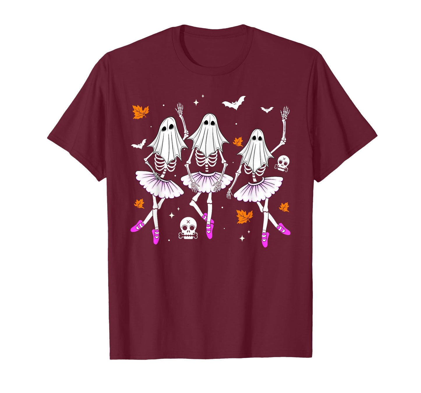 Ballet Dancing Skeleton Ghost Spooky Halloween Girls Women T-Shirt