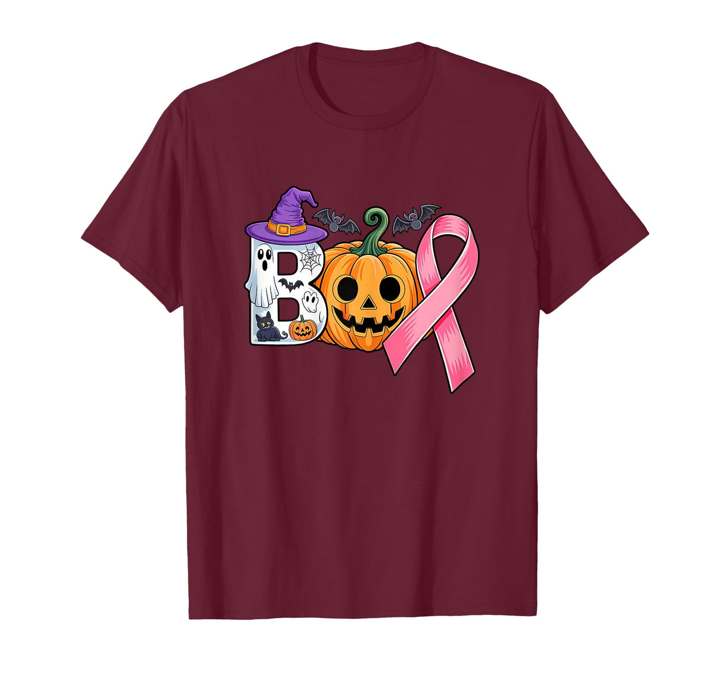 Boo Halloween Pumpkin Pink Ribbon Witch Breast Cancer Women T-Shirt