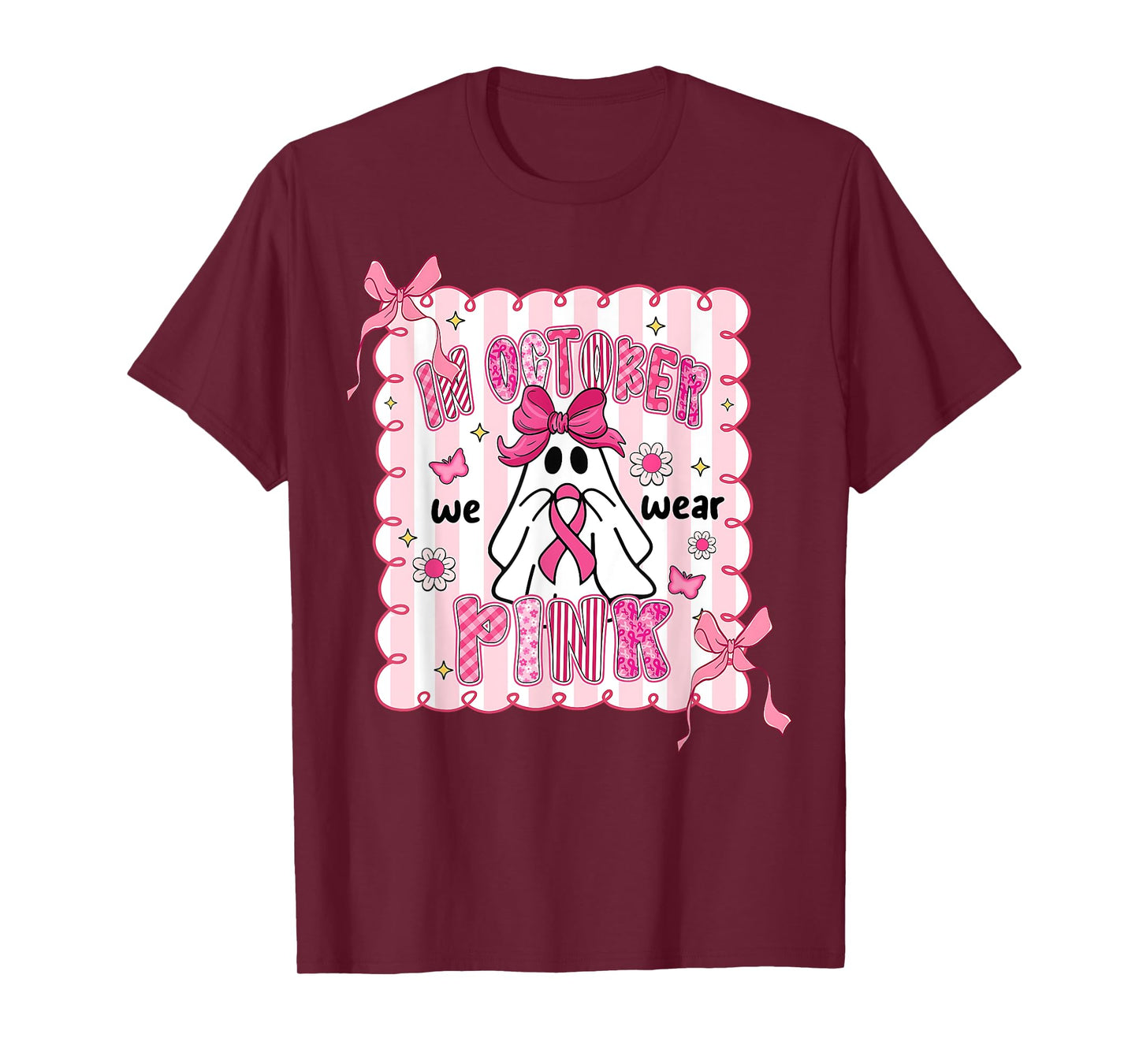 Breast Cancer Shirts Women Halloween In October We Wear Pink T-Shirt