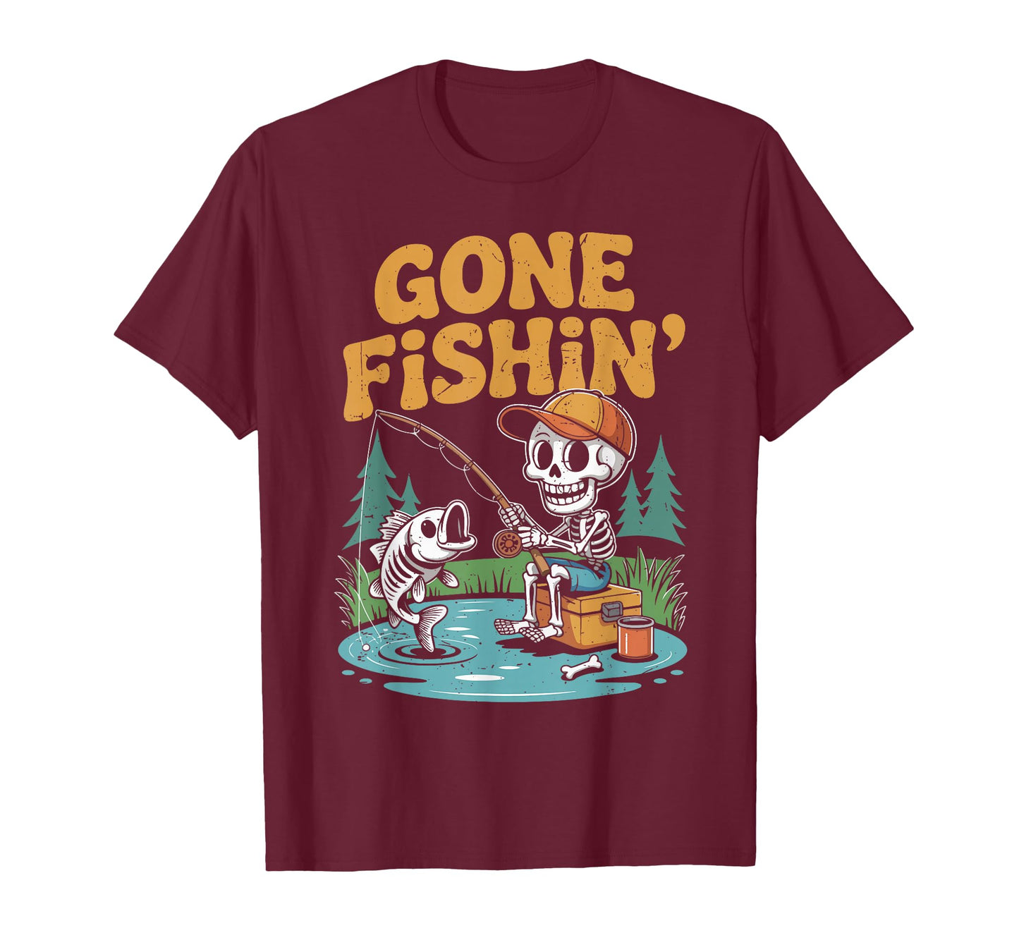 Boy Gone Fishing Skeleton Halloween Funny Bass Fish Toddler T-Shirt