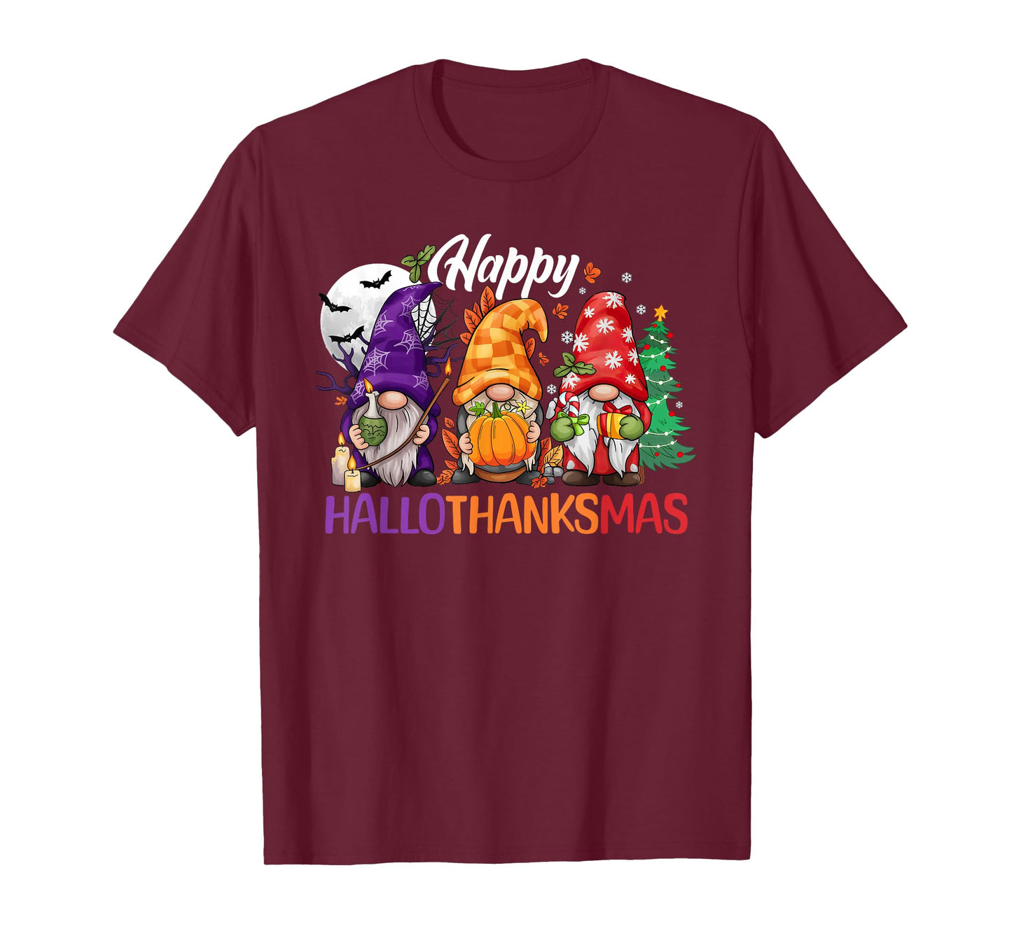 Gnomes Halloween Thanksgiving Christmas Happy HalloThanksMas T-Shirt