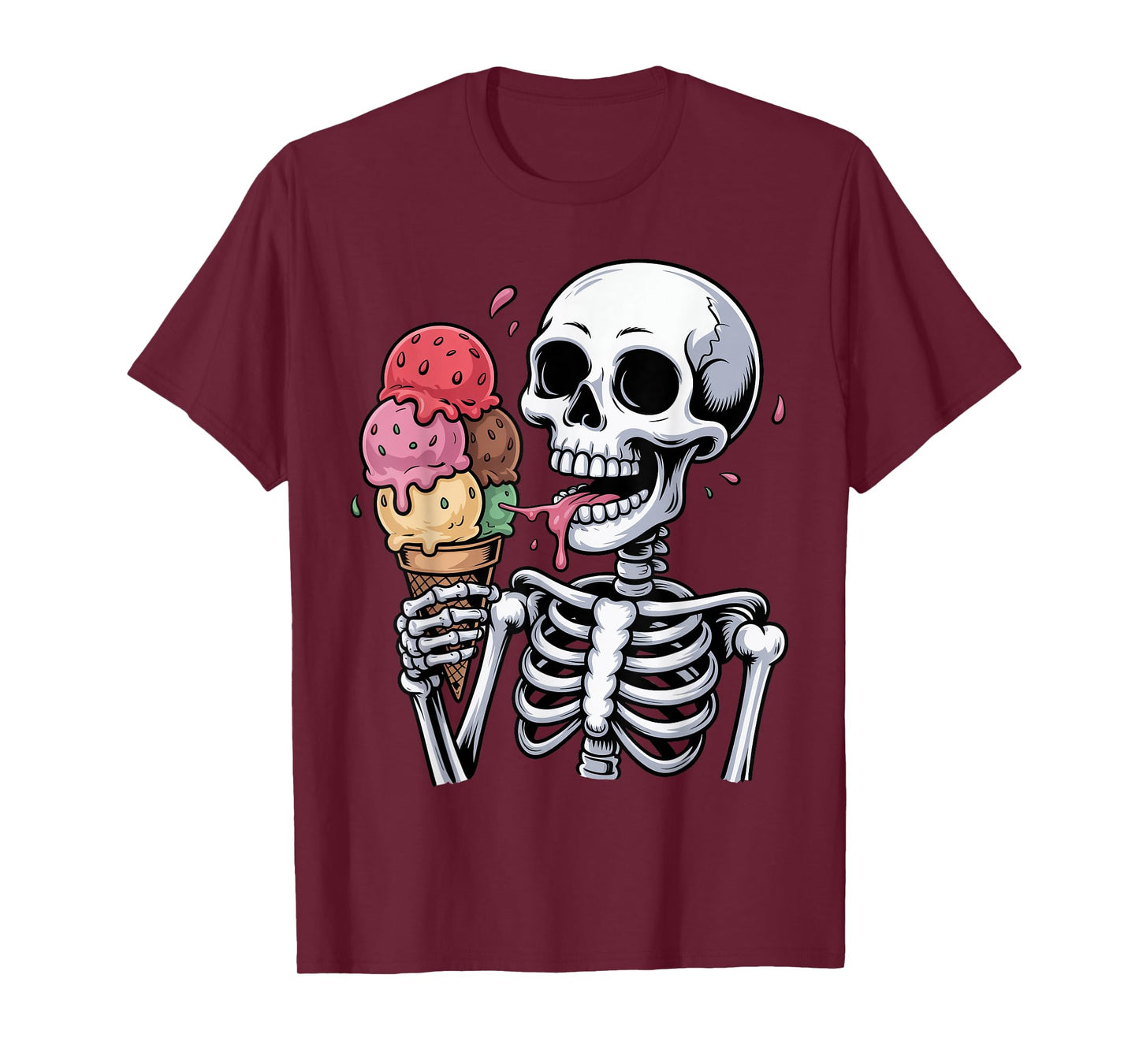 Skeleton Eating Ice Cream Funny Halloween Spooky Season T-Shirt