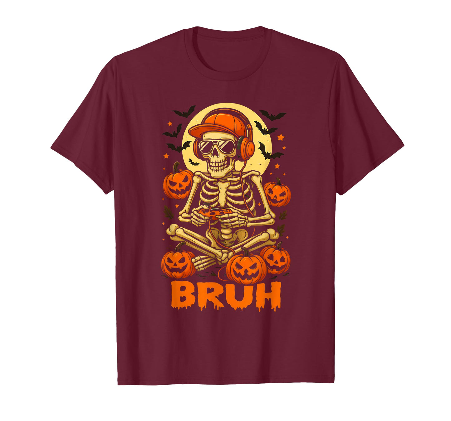 Bruh Halloween Boys Kids Gamer Men Video Gaming Skeleton T-Shirt