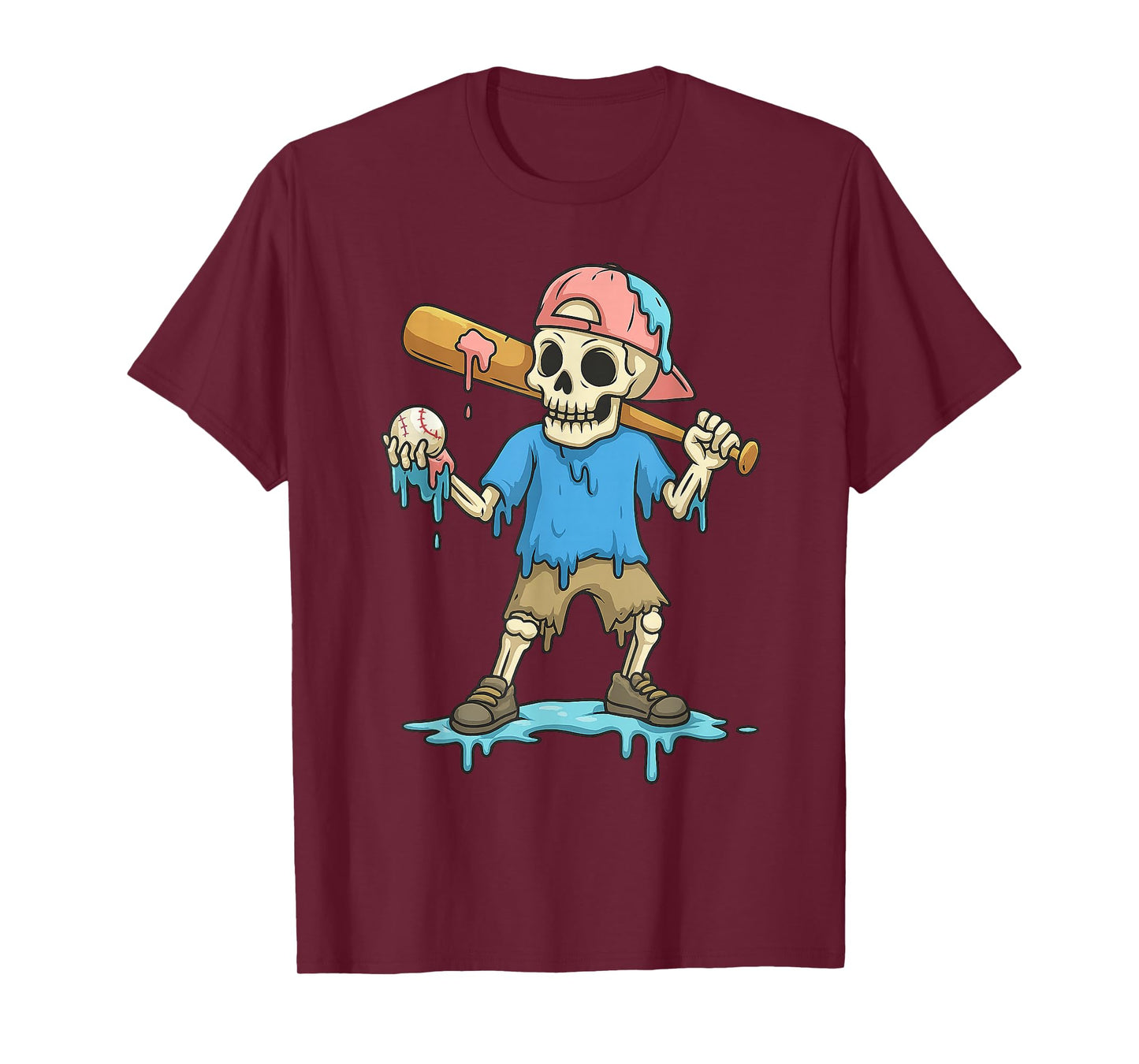Funny Baseball Skeleton Ice Cream Drip Boys Youth T-Shirt